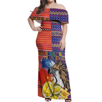 Philippines Kadayawan Off Shoulder Maxi Dress Filipino Eagle Durian with Polynesian and Igorots Pattern LT03 Women Red - Polynesian Pride
