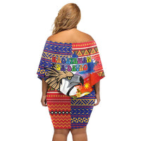 Philippines Kadayawan Off Shoulder Short Dress Filipino Eagle Durian with Polynesian and Igorots Pattern LT03 - Polynesian Pride