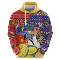 Philippines Kadayawan Zip Hoodie Filipino Eagle Durian with Polynesian and Igorots Pattern