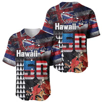 Hawaii Statehood Day Baseball Jersey 50th state of the United States Kakau Tattoos and Hibiscus Grunge - Polynesian Pride