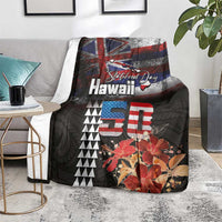 Hawaii Statehood Day Blanket 50th state of the United States Kakau Tattoos and Hibiscus Grunge - Polynesian Pride