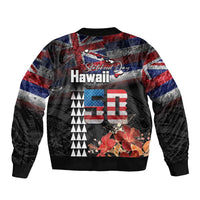 Hawaii Statehood Day Bomber Jacket 50th state of the United States Kakau Tattoos and Hibiscus Grunge - Polynesian Pride