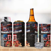 Hawaii Statehood Day 4 in 1 Can Cooler Tumbler 50th state of the United States Kakau Tattoos and Hibiscus Grunge - Polynesian Pride