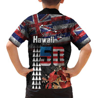 Hawaii Statehood Day Family Matching Long Sleeve Bodycon Dress and Hawaiian Shirt 50th state of the United States Kakau Tattoos and Hibiscus Grunge - Polynesian Pride
