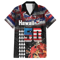 Hawaii Statehood Day Family Matching Off Shoulder Maxi Dress and Hawaiian Shirt 50th state of the United States Kakau Tattoos and Hibiscus Grunge - Polynesian Pride