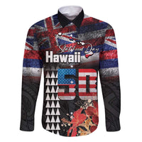 Hawaii Statehood Day Family Matching Off Shoulder Maxi Dress and Hawaiian Shirt 50th state of the United States Kakau Tattoos and Hibiscus Grunge - Polynesian Pride