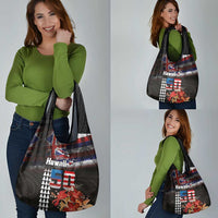 Hawaii Statehood Day Grocery Bag 50th state of the United States Kakau Tattoos and Hibiscus Grunge - Polynesian Pride