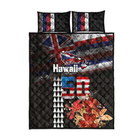 Hawaii Statehood Day Quilt Bed Set 50th state of the United States Kakau Tattoos and Hibiscus Grunge - Polynesian Pride