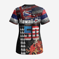 Hawaii Statehood Day Scrub Top 50th state of the United States Kakau Tattoos and Hibiscus Grunge - Polynesian Pride