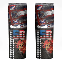 Hawaii Statehood Day Skinny Tumbler 50th state of the United States Kakau Tattoos and Hibiscus Grunge - Polynesian Pride