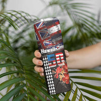 Hawaii Statehood Day Skinny Tumbler 50th state of the United States Kakau Tattoos and Hibiscus Grunge - Polynesian Pride