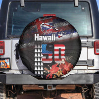 Hawaii Statehood Day Spare Tire Cover 50th state of the United States Kakau Tattoos and Hibiscus Grunge - Polynesian Pride