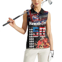 Hawaii Statehood Day Women Sleeveless Polo Shirt 50th state of the United States Kakau Tattoos and Hibiscus Grunge - Polynesian Pride