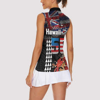Hawaii Statehood Day Women Sleeveless Polo Shirt 50th state of the United States Kakau Tattoos and Hibiscus Grunge - Polynesian Pride