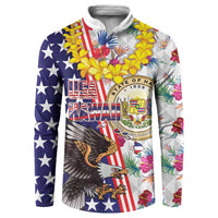 Hawaii and United States Together Button Sweatshirt Seal of Hawaii and Bald Eagle LT03 White - Polynesian Pride