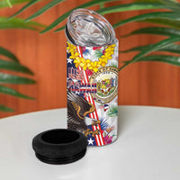 Hawaii and United States Together 4 in 1 Can Cooler Tumbler Seal of Hawaii and Bald Eagle - Polynesian Pride