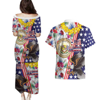 Hawaii and United States Together Couples Matching Puletasi and Hawaiian Shirt Seal of Hawaii and Bald Eagle - Polynesian Pride
