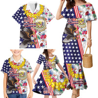 Hawaii and United States Together Family Matching Mermaid Dress and Hawaiian Shirt Seal of Hawaii and Bald Eagle - Polynesian Pride