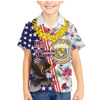 Hawaii and United States Together Family Matching Mermaid Dress and Hawaiian Shirt Seal of Hawaii and Bald Eagle - Polynesian Pride