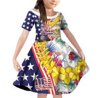 Hawaii and United States Together Family Matching Off Shoulder Short Dress and Hawaiian Shirt Seal of Hawaii and Bald Eagle - Polynesian Pride