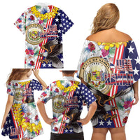 Hawaii and United States Together Family Matching Off Shoulder Short Dress and Hawaiian Shirt Seal of Hawaii and Bald Eagle - Polynesian Pride