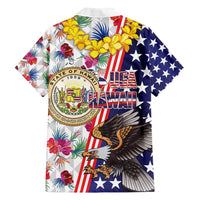 Hawaii and United States Together Family Matching Off Shoulder Short Dress and Hawaiian Shirt Seal of Hawaii and Bald Eagle - Polynesian Pride
