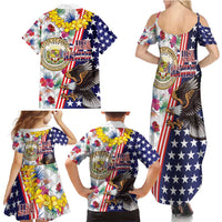 Hawaii and United States Together Family Matching Summer Maxi Dress and Hawaiian Shirt Seal of Hawaii and Bald Eagle - Polynesian Pride