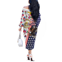Hawaii and United States Together Off The Shoulder Long Sleeve Dress Seal of Hawaii and Bald Eagle - Polynesian Pride