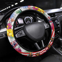 Hawaii and United States Together Steering Wheel Cover Seal of Hawaii and Bald Eagle - Polynesian Pride