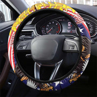 Hawaii and United States Together Steering Wheel Cover Seal of Hawaii and Bald Eagle - Polynesian Pride