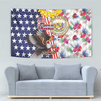 Hawaii and United States Together Tapestry Seal of Hawaii and Bald Eagle - Polynesian Pride