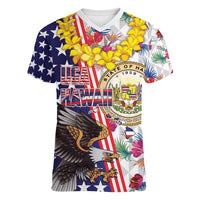 Hawaii and United States Together Women V-Neck T-Shirt Seal of Hawaii and Bald Eagle - Polynesian Pride