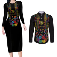 Philippines Kadayawan Festival Couples Matching Long Sleeve Bodycon Dress and Long Sleeve Button Shirt Polynesian Tribal Art Barong Style LT03 Black - Polynesian Pride