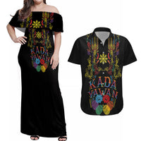 Philippines Kadayawan Festival Couples Matching Off Shoulder Maxi Dress and Hawaiian Shirt Polynesian Tribal Art Barong Style LT03 Black - Polynesian Pride