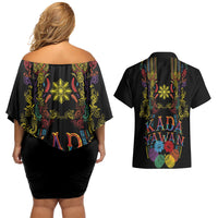 Philippines Kadayawan Festival Couples Matching Off Shoulder Short Dress and Hawaiian Shirt Polynesian Tribal Art Barong Style LT03 - Polynesian Pride