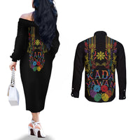 Philippines Kadayawan Festival Couples Matching Off The Shoulder Long Sleeve Dress and Long Sleeve Button Shirt Polynesian Tribal Art Barong Style LT03 - Polynesian Pride