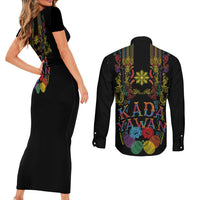 Philippines Kadayawan Festival Couples Matching Short Sleeve Bodycon Dress and Long Sleeve Button Shirt Polynesian Tribal Art Barong Style LT03 - Polynesian Pride