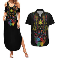 Philippines Kadayawan Festival Couples Matching Summer Maxi Dress and Hawaiian Shirt Polynesian Tribal Art Barong Style LT03 Black - Polynesian Pride