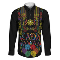 Philippines Kadayawan Festival Family Matching Off Shoulder Short Dress and Hawaiian Shirt Polynesian Tribal Art Barong Style LT03 Dad's Shirt - Long Sleeve Black - Polynesian Pride