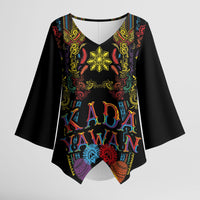 Philippines Kadayawan Festival Kimono Sleeve Blouse Polynesian Tribal Art Barong Style LT03 Female Black - Polynesian Pride
