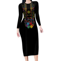 Philippines Kadayawan Festival Long Sleeve Bodycon Dress Polynesian Tribal Art Barong Style LT03 Long Dress Black - Polynesian Pride