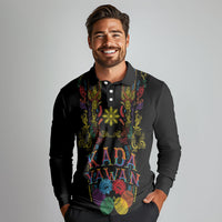 Philippines Kadayawan Festival Long Sleeve Polo Shirt Polynesian Tribal Art Barong Style LT03 - Polynesian Pride