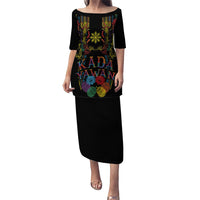 Philippines Kadayawan Festival Puletasi Polynesian Tribal Art Barong Style LT03 Long Dress Black - Polynesian Pride