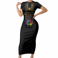Philippines Kadayawan Festival Short Sleeve Bodycon Dress Polynesian Tribal Art Barong Style LT03 Long Dress Black - Polynesian Pride