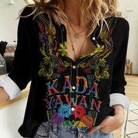 Philippines Kadayawan Festival Women Casual Shirt Polynesian Tribal Art Barong Style LT03 Female Black - Polynesian Pride