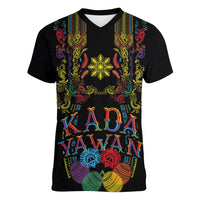 Philippines Kadayawan Festival Women V-Neck T-Shirt Polynesian Tribal Art Barong Style LT03 Female Black - Polynesian Pride