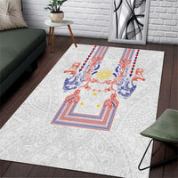 Philippines Barong Style Area Rug Polynesian Kakau Art Tattoos with Tribal Filipino Sun LT03 White - Polynesian Pride