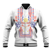 Philippines Barong Style Baseball Jacket Polynesian Kakau Art Tattoos with Tribal Filipino Sun LT03 Unisex White - Polynesian Pride