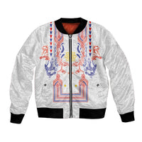 Philippines Barong Style Bomber Jacket Polynesian Kakau Art Tattoos with Tribal Filipino Sun LT03 Unisex White - Polynesian Pride