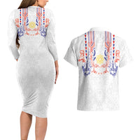 Philippines Barong Style Couples Matching Long Sleeve Bodycon Dress and Hawaiian Shirt Polynesian Kakau Art Tattoos with Tribal Filipino Sun LT03 - Polynesian Pride